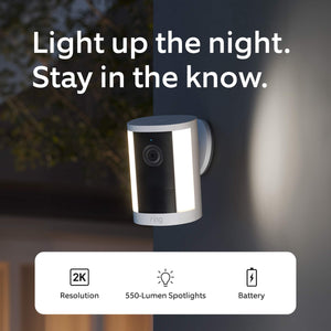 Ring - Spotlight Cam, Battery (newest model), Wide-Angle Retinal 2K Video, 6x Enhanced Zoom, Motion-Activated Spotlights - White