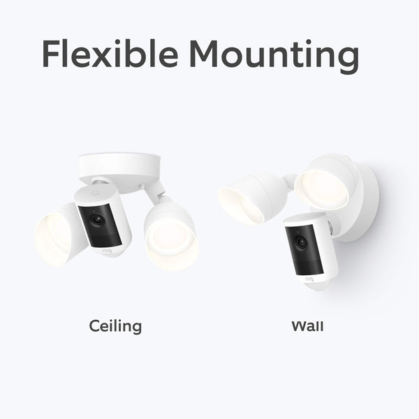 Ring - Floodlight Cam, Wired (newest model), Wide-Angle Retinal 2K Video, 6x Enhanced Zoom, Ultra-Bright Floodlights - White