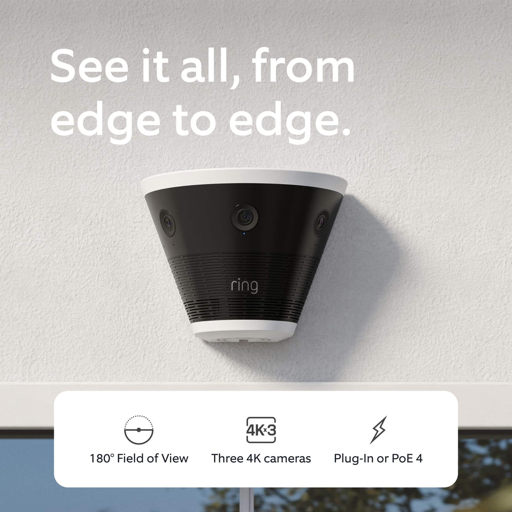 Ring - Elite 180 — Three Retinal 4K Smart Cameras, 180° View, Built for Business, Panorama Control, Plug-In and PoE - Black