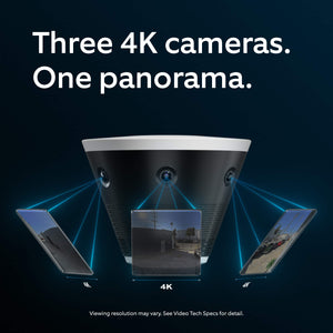 Ring - Elite 180 — Three Retinal 4K Smart Cameras, 180° View, Built for Business, Panorama Control, Plug-In and PoE - Black