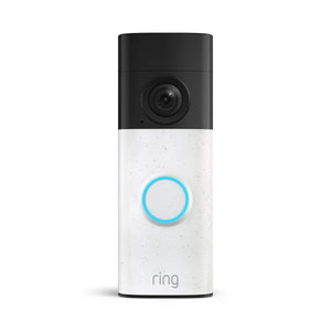 Ring - Battery Doorbell (newest model) Retinal 2K with wide-angle video, up to 6x Zoom, Two-Way Talk, and Built-In Battery - Speckled White