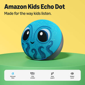 Amazon - Kids Echo Dot (newest model), kid-tuned Alexa, 1 year of Kids+ included, parental controls, sleep support - Octopus