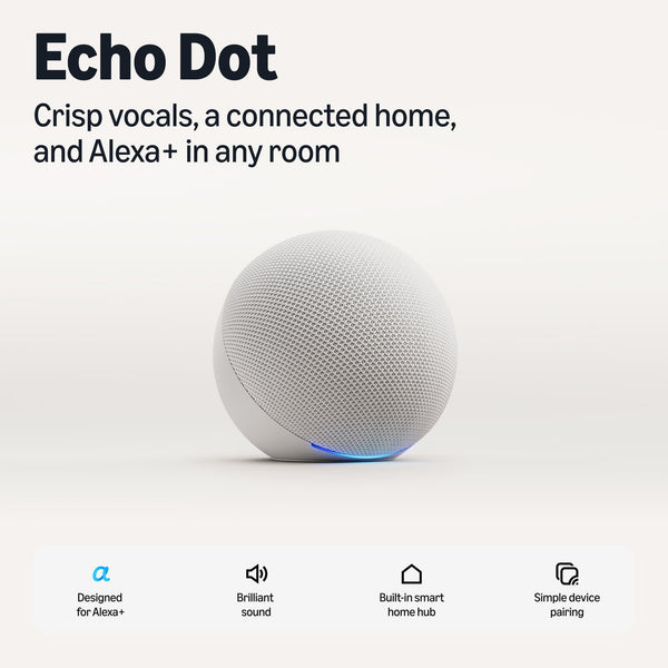 Amazon - Echo Dot (newest model), Compact smart speaker with brilliant sound and smart home hub, Designed for Alexa+ - Glacier White