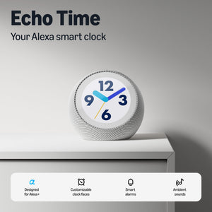 Amazon - Echo Time (all-new), Customizable smart clock, Smart alarms, Ambient sounds, Smart home hub, Designed for Alexa+ - Glacier White
