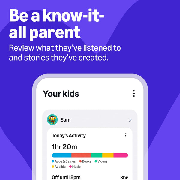 Amazon - Kids Echo Time, kid-tuned Alexa, customizable clock face, with 1 year of Kids+, parental controls, sleep support - Cosmic Lime