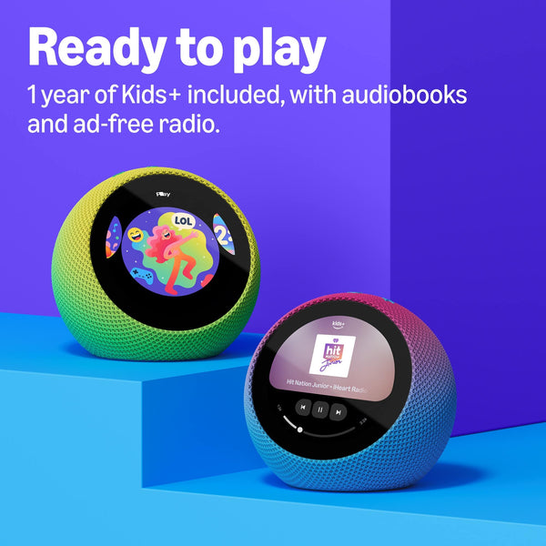 Amazon - Kids Echo Time, kid-tuned Alexa, customizable clock face, with 1 year of Kids+, parental controls, sleep support - Cosmic Lime