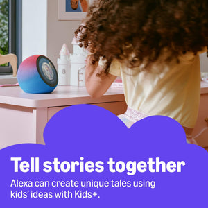 Amazon - Kids Echo Time, kid-tuned Alexa, customizable clock face, with 1 year of Kids+, parental controls, sleep support - Cosmic Lime