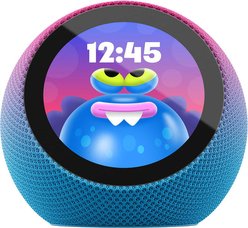 Amazon - Kids Echo Time, kid-tuned Alexa, customizable clock face, with 1 year of Kids+, parental controls, sleep support - Galactic Grape