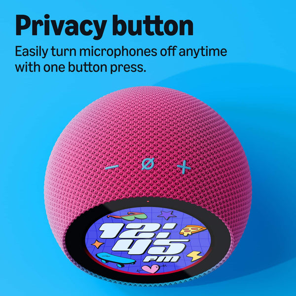 Amazon - Kids Echo Time, kid-tuned Alexa, customizable clock face, with 1 year of Kids+, parental controls, sleep support - Galactic Grape