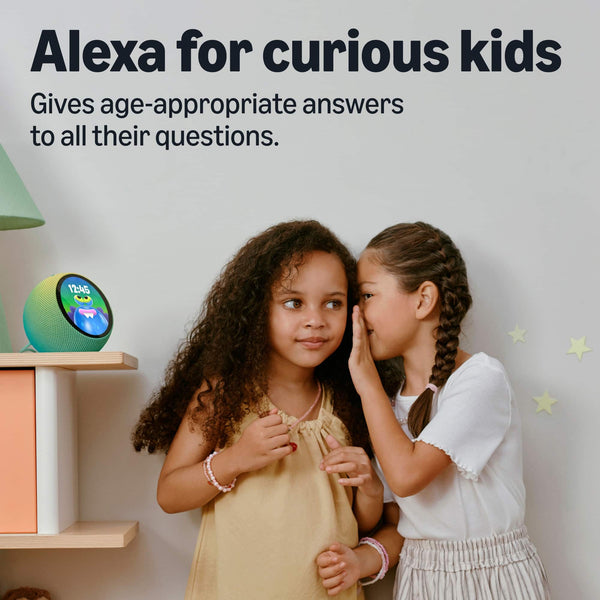 Amazon - Kids Echo Time, kid-tuned Alexa, customizable clock face, with 1 year of Kids+, parental controls, sleep support - Galactic Grape