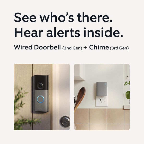 Ring - Wired Doorbell 2K (newest model), Speckled Gray + Chime (newest model) - Speckled Grey & White