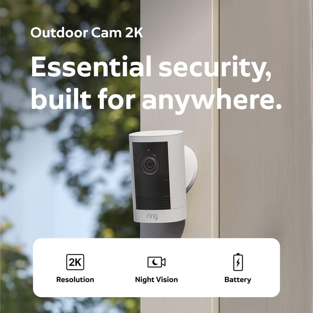 Ring - Outdoor Cam 2K Battery-Powered with Window & Door Sensor, Glass Break Sensor, and Panic Button - White