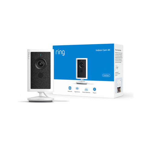 Ring - Indoor Cam Retinal 4K, Plug-In, Auto HDR, true-color Night Vision in low light, removable home or business security - White