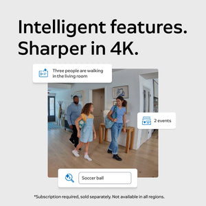 Ring - Indoor Cam Retinal 4K, Plug-In, Auto HDR, true-color Night Vision in low light, removable home or business security - White