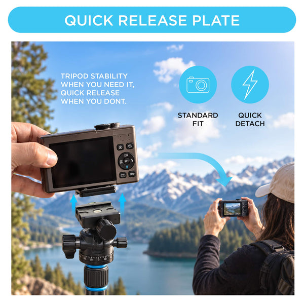 Bower - High Performance Pro Vista 65" Aluminum Tripod Compatible with DSLR’s & Mirrorless Cameras with 1/4-20 Mounting Thread