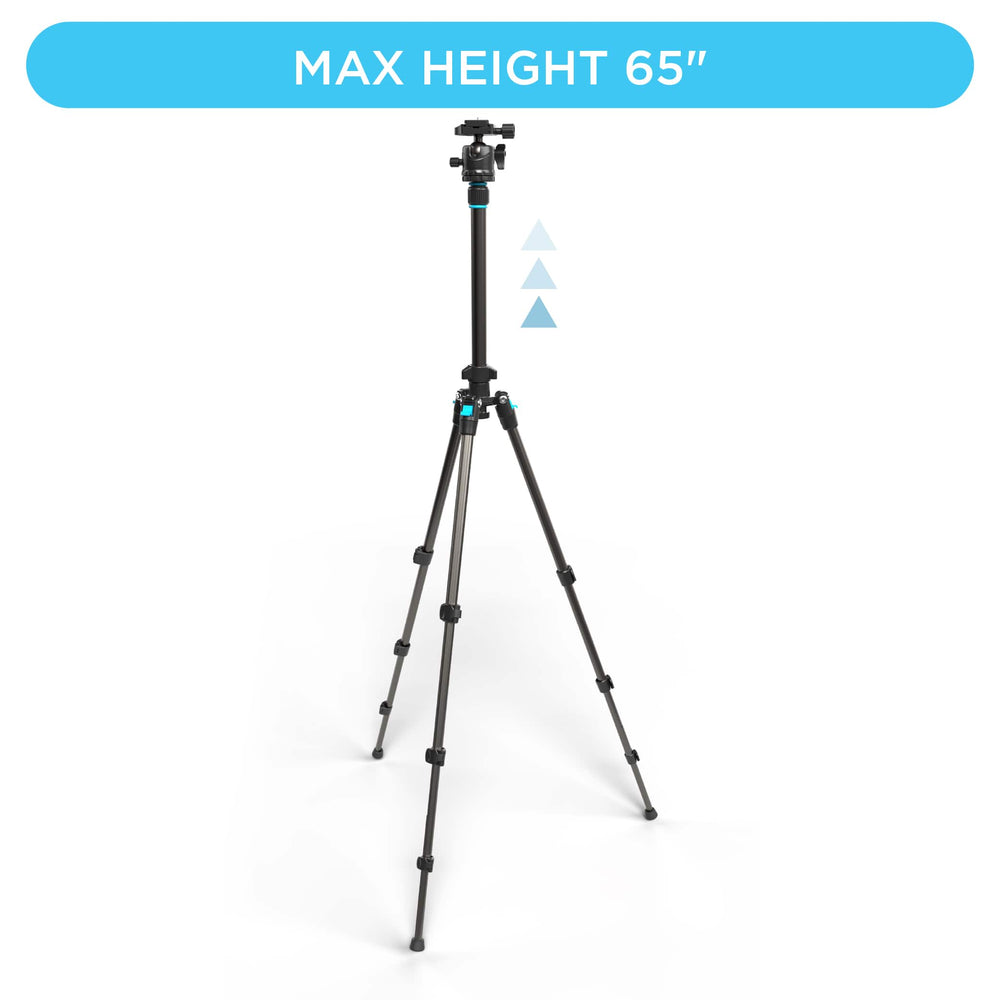 Bower - High Performance Pro Vista 65" Aluminum Tripod Compatible with DSLR’s & Mirrorless Cameras with 1/4-20 Mounting Thread