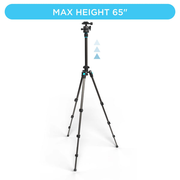 Bower - High Performance Pro Vista 65" Aluminum Tripod Compatible with DSLR’s & Mirrorless Cameras with 1/4-20 Mounting Thread