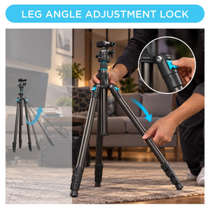 Bower - High Performance Pro Vista 65" Aluminum Tripod Compatible with DSLR’s & Mirrorless Cameras with 1/4-20 Mounting Thread