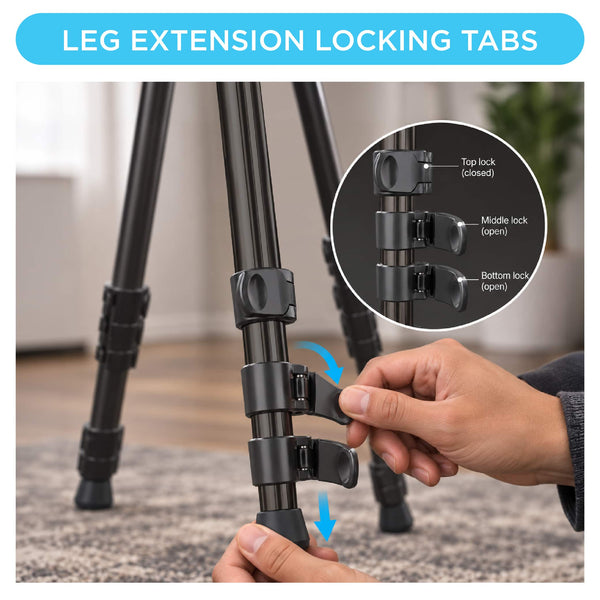 Bower - High Performance Pro Vista 65" Aluminum Tripod Compatible with DSLR’s & Mirrorless Cameras with 1/4-20 Mounting Thread