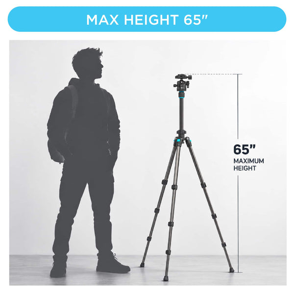 Bower - High Performance Pro Vista 65" Aluminum Tripod Compatible with DSLR’s & Mirrorless Cameras with 1/4-20 Mounting Thread
