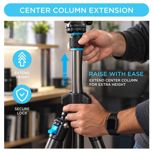Bower - High Performance Pro Vista 65" Aluminum Tripod Compatible with DSLR’s & Mirrorless Cameras with 1/4-20 Mounting Thread