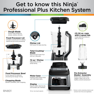 Ninja - Professional Plus Kitchen System with Auto-iQ & (2) 24oz Single-Serve Cups - Stainless Steel