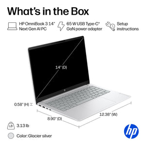 HP - OmniBook 3 - 14" 2K Touchscreen Laptop - Snapdragon X - 16GB Memory - 512GB SSD - Copilot+ PC - Glacier Silver