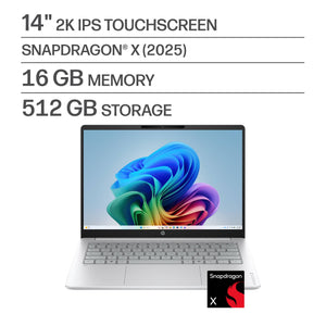 HP - OmniBook 3 - 14" 2K Touchscreen Laptop - Snapdragon X - 16GB Memory - 512GB SSD - Copilot+ PC - Glacier Silver