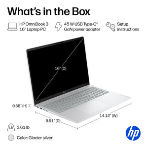 HP - OmniBook 3 - 16" 2K Touchscreen Laptop - AMD Ryzen 5 40 - 16GB Memory - 256GB SSD - Glacier Silver