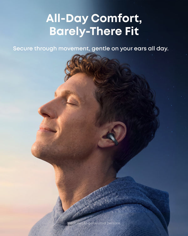 Anker - Soundcore AeroClip 2 Open-Ear Clip-On Earbuds - with Guinness World Records-Certified Call Quality - Black
