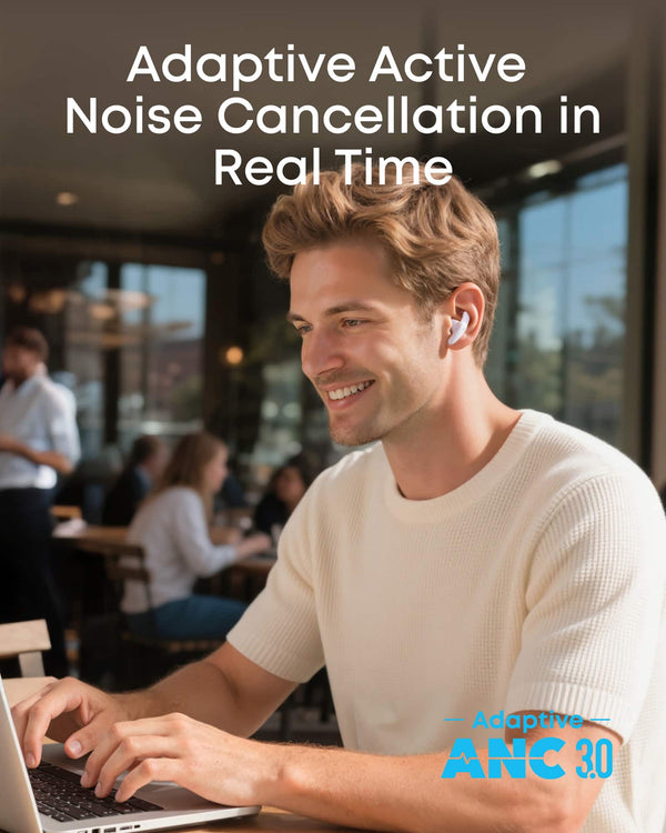 Soundcore - by Anker Liberty Buds Semi-In-Ear Adaptive Noise Cancelling Bluetooth Wireless Earbuds - White