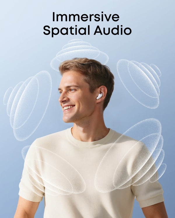 Soundcore - by Anker Liberty Buds Semi-In-Ear Adaptive Noise Cancelling Bluetooth Wireless Earbuds - White