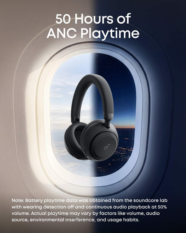 Anker - Soundcore Space 2 Wireless Bluetoth Noise Cancelling Over-the-Ear Headphones with 50H ANC Playtime and Comfort - Black