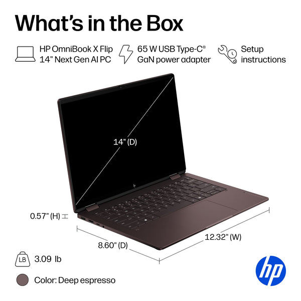 HP - OmniBook X Flip 2-in-1 - 14" 2K OLED Touchscreen Laptop - AMD Ryzen AI 5 430 (2026) - 16GB Memory - 512GB SSD - Copilot+ - Deep Espresso