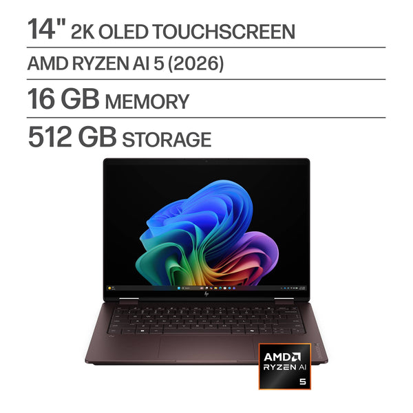 HP - OmniBook X Flip 2-in-1 - 14" 2K OLED Touchscreen Laptop - AMD Ryzen AI 5 430 (2026) - 16GB Memory - 512GB SSD - Copilot+ - Deep Espresso
