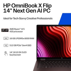 HP - OmniBook X Flip 2-in-1 - 14" 2K OLED Touchscreen Laptop - AMD Ryzen AI 5 430 (2026) - 16GB Memory - 512GB SSD - Copilot+ - Deep Espresso