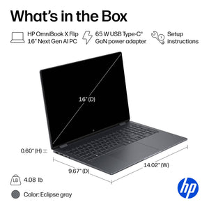HP - OmniBook X Flip 2-in-1 - 16" 2K OLED Touchscreen Laptop - Intel Core Ultra 7 (2026) - 16GB Memory - 1TB SSD - Copilot+ - Eclipse Gray