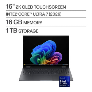 HP - OmniBook X Flip 2-in-1 - 16" 2K OLED Touchscreen Laptop - Intel Core Ultra 7 (2026) - 16GB Memory - 1TB SSD - Copilot+ - Eclipse Gray