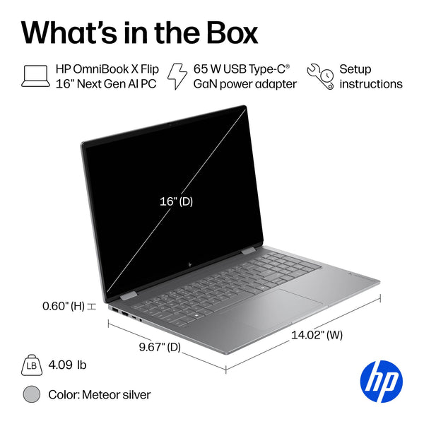 HP - OmniBook X Flip 2-in-1 - 16" 2K Touchscreen Laptop - AMD Ryzen AI 5 430 (2026) - 16GB Memory - 512GB SSD - Copilot+ PC - Meteor Silver