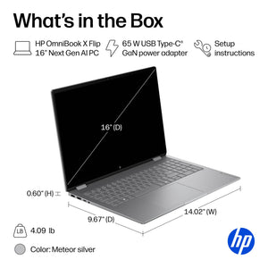 HP - OmniBook X Flip 2-in-1 - 16" 2K OLED Touchscreen Laptop - AMD Ryzen AI 7 445 (2026) - 16GB Memory - 1TB SSD - Copilot+ - Meteor Silver