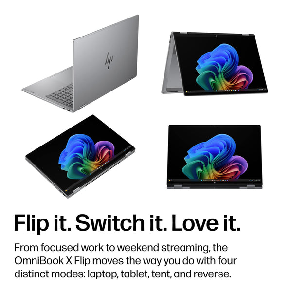 HP - OmniBook X Flip 2-in-1 - 16" 2K OLED Touchscreen Laptop - AMD Ryzen AI 7 445 (2026) - 16GB Memory - 1TB SSD - Copilot+ - Meteor Silver