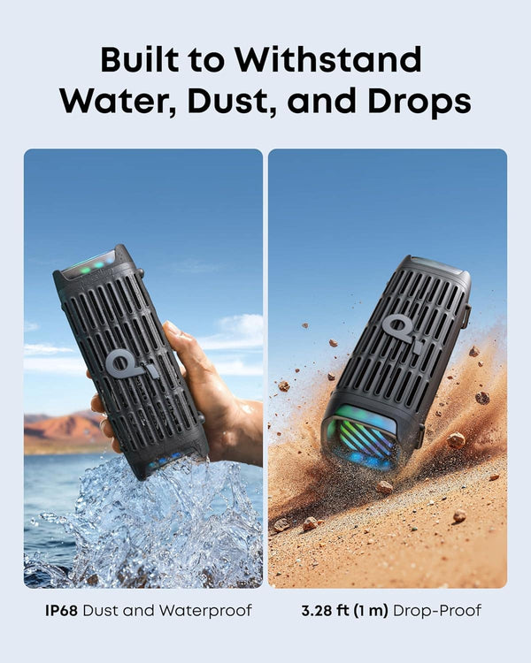Soundcore - by Anker Boom 3i Rugged Outdoor Portable Bluetooth Speaker, IP68 Waterproof, Floating, 50W, 16H Playtime - Black