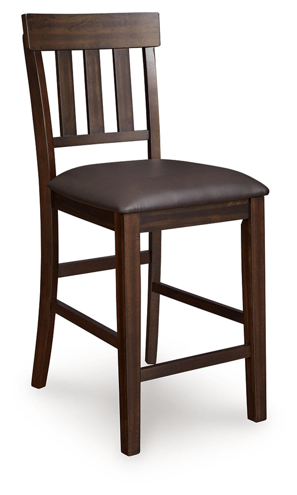 Haddigan - 7 Pc. - Dining Set - Counter Butterfly Ext. Table & 6 Uph Barstools