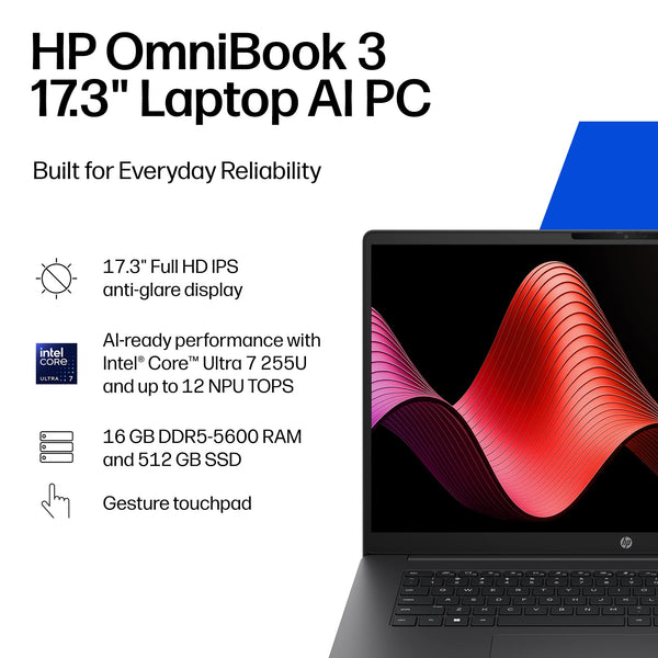 HP - OmniBook 3 17.3" Full HD Laptop - Intel Core Ultra 7 (2025) - 16GB Memory - 512GB SSD - Mica Silver