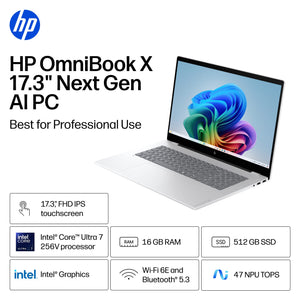 HP - OmniBook X 17.3" Full HD Touchscreen Laptop - Intel Core Ultra 7 (2024) - 16GB Memory - 512GB SSD - Copilot+ PC - Glacier Silver