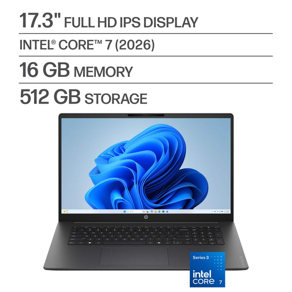 HP - OmniBook 3 - 17.3" HD+ Laptop - Intel Core 7 350 (2026) - 16GB Memory - 512GB SSD - Mica Silver