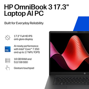 HP - OmniBook 3 - 17.3" HD+ Laptop - Intel Core 7 350 (2026) - 16GB Memory - 512GB SSD - Mica Silver