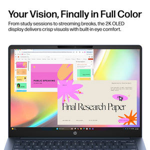 HP - OmniBook 3 - 14" 2K OLED Laptop - Snapdragon X - 16GB Memory - 256GB SSD - Copilot+ PC - Starlit Blue