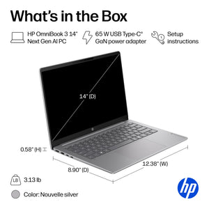 HP - OmniBook 3 - 14" 2K OLED Laptop - Snapdragon X (8-Core CPU) - 16GB Memory - 512GB SSD - Copilot+ - 41+ Hrs Battery Life¹ - Nouvelle Silver