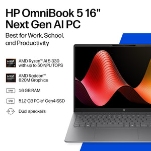 HP - OmniBook 5 - 16" 2K Touchscreen Laptop - AMD Ryzen AI 5 330 (2025) - 16GB Memory - 512GB SSD - Copilot+ PC - Meteor Silver